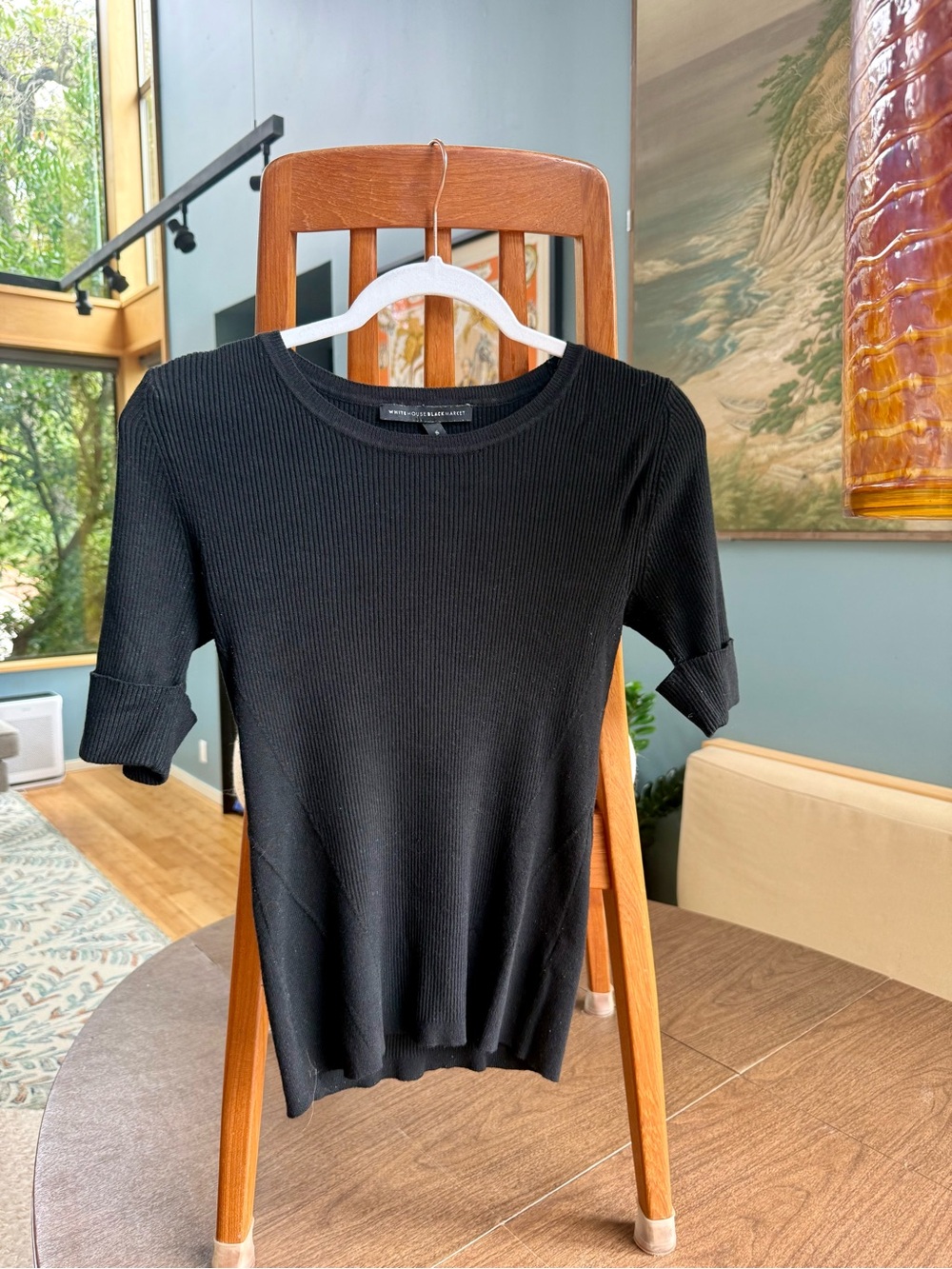 Black Ribbed Short-Sleeve Top by White House Black Market